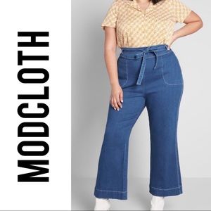 ModCloth Denim Daydream Wide Leg Belted Waist Jean